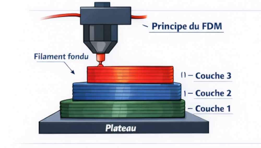 schéma de principe de l'impression FDM